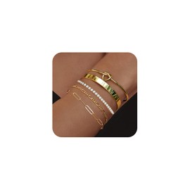 HERIER Gold Bangle Bracelets Stack for Women 14K Gold Plated Cuff Bracelet Non Tarnish Set Gold Jewelry for Women Trendy