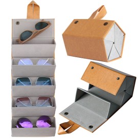 Besforu Sunglass Case for Men or Women Hard Multi Eyeglasses Case Box Portable 5 Slot Glasses Organizer Holder Eyewear Bag (Light brown-1)