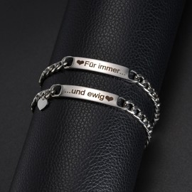 JSNOM Partner Bracelets Gift Couple Bracelet: Couples Partner Bracelets Silver Stainless Steel with I Love You Gifts for Birthday Wedding Christmas Valentine's Day for Men Women (ILY), Stainless