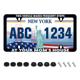 Funny License Plate Frame This Vehicle Makes Frequent Stops at Your Moms House License Plate Holder Humorous Text Stainless Steel Auto Parts Decoration with Screws for Men Women