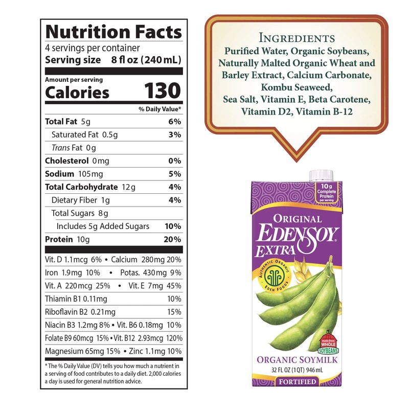 Eden Organic Original Edensoy Soymilk Extra, 32 oz (Pack of