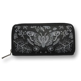 Ro Rox Deathmoth Wallet - Gothic Moth & Floral Black Zip Wallet for Women & Men