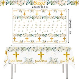 Table Runner Christening Communion Confirmation 220 x 130 cm, Table Decoration for Boys and Girls, First Communion Decoration, Communion Confirmation, Christening, Tablecloth for Baby Shower, Baby