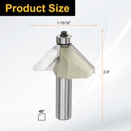 sourcing map 2pcs 45 Degree Chamfer Router Bit 1/2 Inch Shank 1" Cutting Edge Carbide Tip with Bearing for Woodworking Milling Cutter Tool, Gold