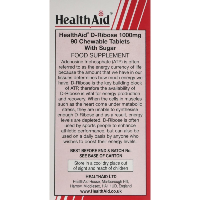 HealthAid Vegan D-Ribose 1000mg Tablets - (Pack of 90 Tablets)