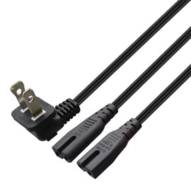 Strhowill (6FT/1.8M) Polarized 2 Prong 90 Degree Angled 18AWG NEMA 1-15P to Dual IEC320 C7 Splitter Cable,US 2 Outlet Male to Double Figure 8 Female 1 in 2 Out AC Power Cord (Elbow)