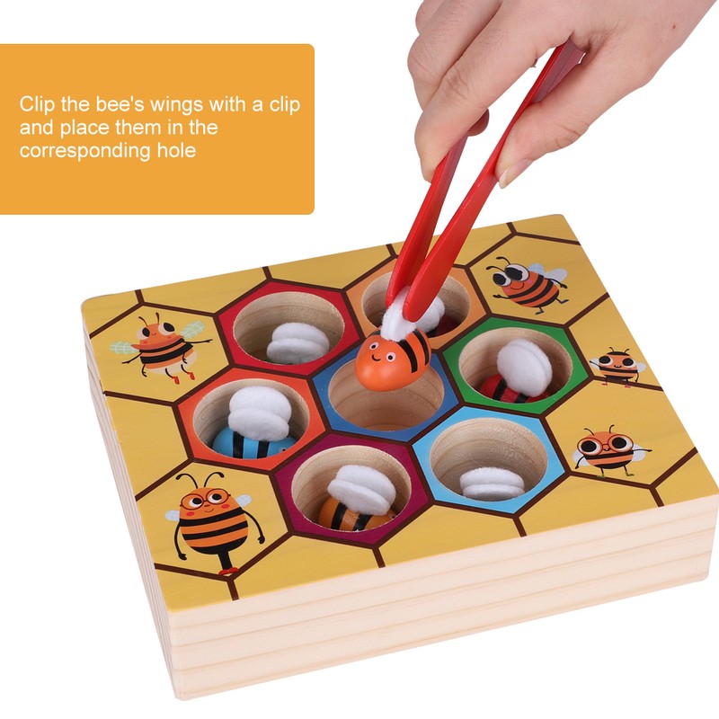 Fun Bee Picking Toy Kids Hand Grasping Training Wooden Games