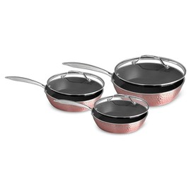 OrGREENiC Luxurious Non-Stick Ceramic 3 Piece Rose Gold Cookware Set with Lid, Lightweight, Scratch-Resistant, Dishwasher Safe, Oven Safe up to 500°F, Suitable for All Stove Types