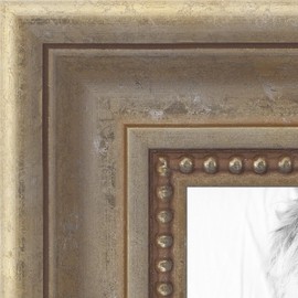 ArtToFrames 24x30 inch Aged White Gold with Beaded Detailing Wood Picture Frame, WOMD8808-24x30