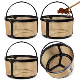 VASA NAMA 4 Piezas Filtro para Cafetera de Goteo con Mango, Reutilizable Cápsulas Filtro Cafetera, 8–12 Taza Cápsulas Filtro de Café Acero Inoxidable