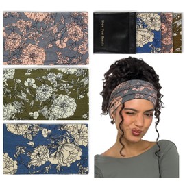 Huachi Wide Headbands for Women Non Slip, Thick Womens Floral Headbands Boho Elastic Hair Bands for Women's Hair, Stretchy Sweat Headband for Workout Running Working