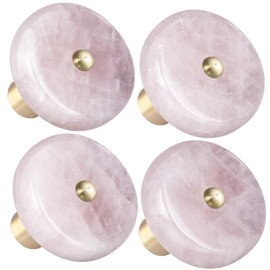 mookaitedecor Set of 4 Rose Quartz Crystal Drawer Knobs with Screws, Round Shape Healing Stone Decorative Cabinet Pulls Handles for Dresser Home Office