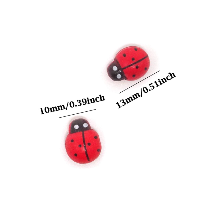 Honbay 100PCS 10x13mm Flatback Self Adhesive Tiny Wooden Ladybug Embellishments