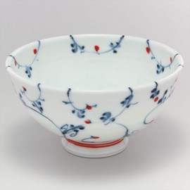 Kowa Pottery Hasami Ware Rice Bowl, Small, Dotted Arabesque, Red