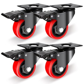 Nefish Casters Wheels Set of 4, 3 Inch Heavy Duty Caster with Brake 1200 Lbs, Safety Dual Locking Plate Castors, Top Plate Swivel Wheels, No Noise Polyurethane Wheels for Furniture, Dollies, Trolleys