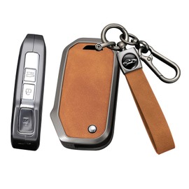 ontto Car Key Fob Cover Case fit for KIA Sportage R Stinger GT Sorento Ceed CD Cerato Forte 2018-up flip Smart Key holder Metal Leather Shell keyring keychain bag accessories Brown B