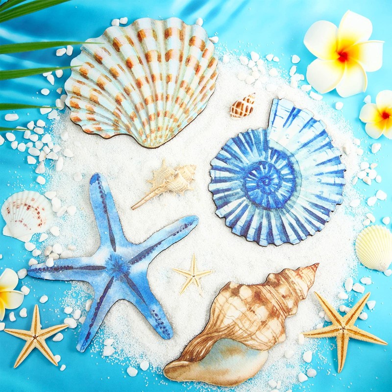 Yookeer 4 Pcs Beach Wall Decor Seashell Starfish Bathroom Decor