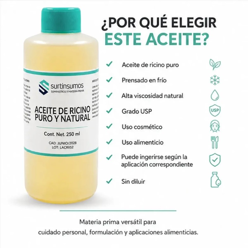 Aceite De Ricino Puro Usp 250 Ml Uso Cosmético Y