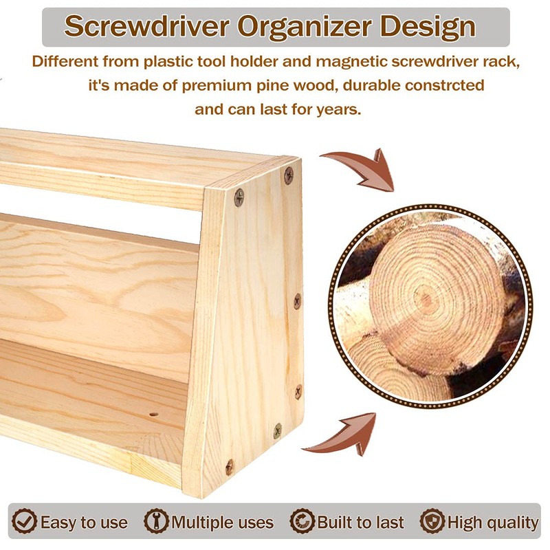 Stepstall 3 Pack Tool Organizers and Storage, Wooden Screwdriver Organizer
