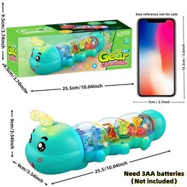 Creative Caterpillar Design Music Car Toy with Sound and Light, 1 Box Transparent Shell & Internal Alphanumeric Display Musical Toy, Kids Toys:_Multicolor_Green