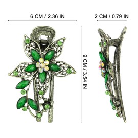 Green Flower Hair Clip Barrette Vintage Floral Hair Accessories for Women Lightweight Crystal Accent Clip for Weddings Parties Church Meetings Dancing Summer Picnic