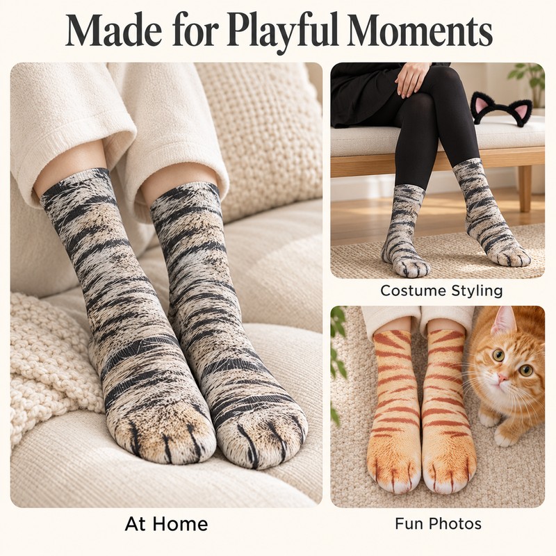 Animal Paw Socks for Playful Everyday Wear – Realistic Cat
