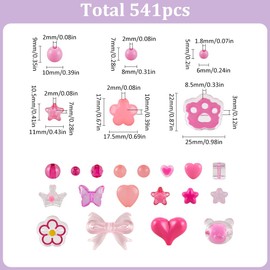 SOFPLATE 1 Box 541Pcs Acrylic Assorted Beads Cute Bead Kits Hot Pink Butterfly Heart Flower Stars Bear Kawaii Aesthetic Beads Bulk for Jewellery Making Supplies DIY Bracelet Necklace Craft Phone Charm