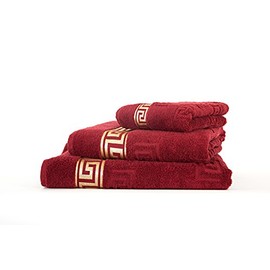 Arle-Living Luxury Medusa Guest Towels 30 x 50 cm in Pack of 4 - Finest Cotton/High Pile Terry Cloth with Medusa Flat Embossing and Golden Medusa Border (Bordeaux, Pack of 4 Guest Towels 30 x 50 cm)