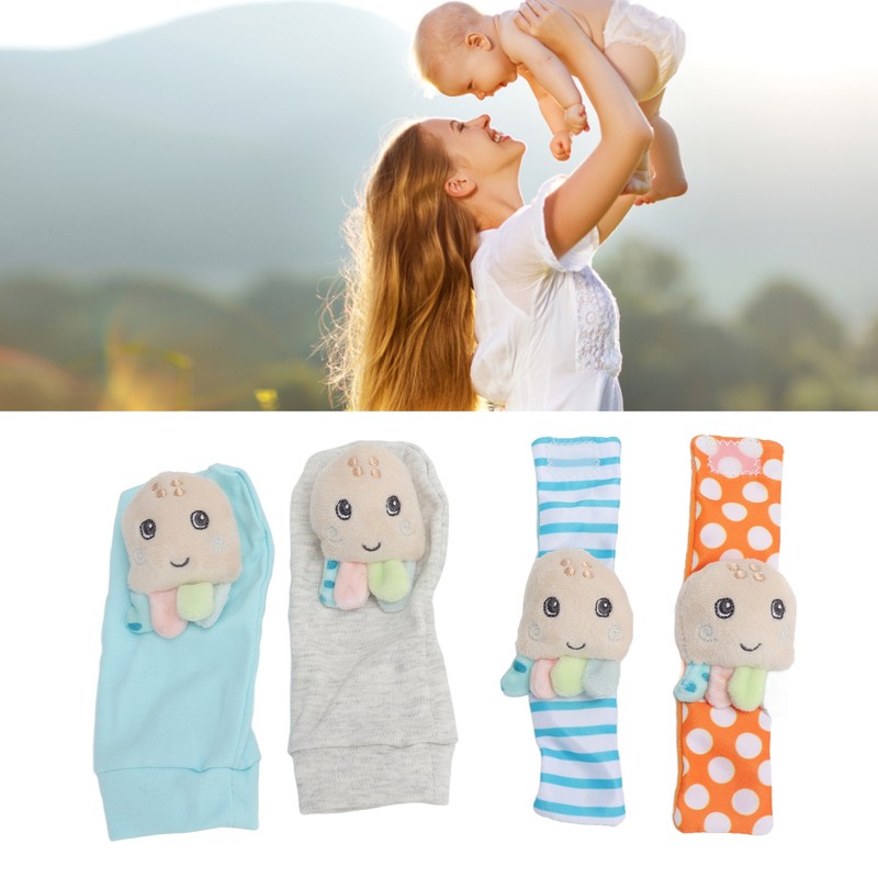 4pcs Baby Rattle Socks Cute Octopus Shape Soft Light Adjustable