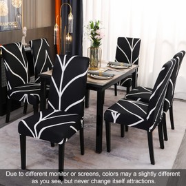 JQinHome Black Chair Covers for Dining Room Set of 6, High Stretch Removable Washable Parsons Chair Slipcover for Home Party Hotel Wedding Ceremony (6PCS, Geometric)