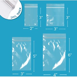 Assorted Clear Plastic Zip Bags - GPI 400 Pack - 2 Mil, 4 Sizes, 2"x3", 3"x3", 3"x5", 4"x6", Strong & Durable Poly Baggies, Resealable Zip Top Lock for Jewelry, Storage, Packaging & Shipping.