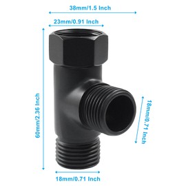 Hordion T Valve Adapter, G1/2" 3 Way Diverter Hose Fitting Tee Adapter Connector Brass Angle Valve Hose for Bath Shower Arm Toilet Bidet Sprayer Faucet, Black