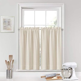 Vue Kingsbury Small Panel Tiers Privacy Window Treatment Pair Bathroom, Living Room, 52" x 45", Natural