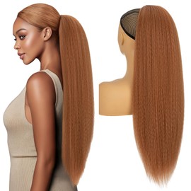 S-noilite Ponytail Extension 24 inch Drawstring Ponytails for Black Women Long Yaki Straight Ponytails Hair Piece Fluffy&Thick（Light Auburn）
