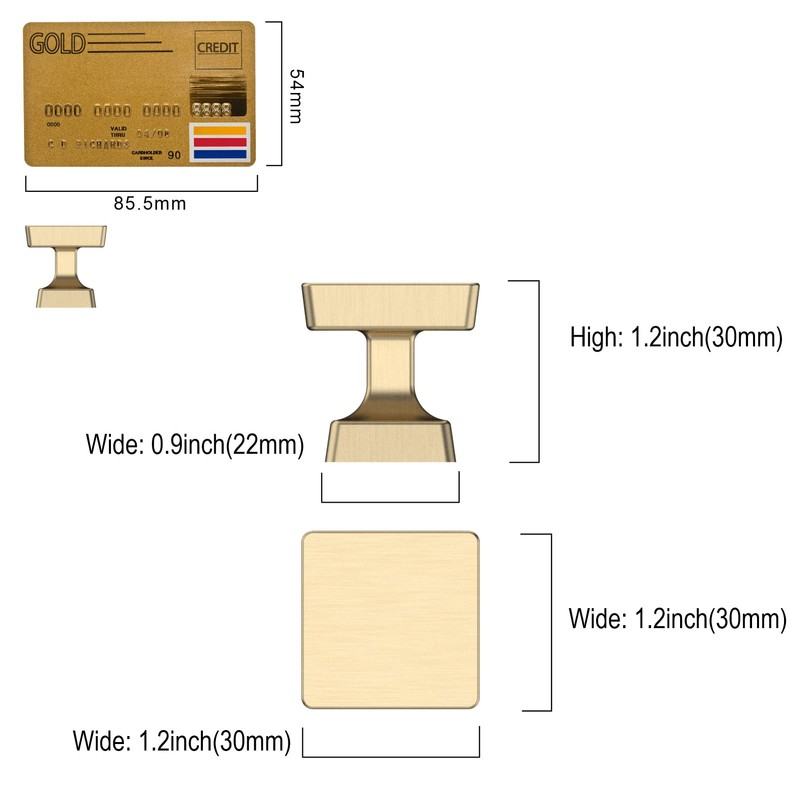 Amerdeco 10 Pack Brushed Gold Cabinet Knobs 1.2 Inch(30mm) Gold