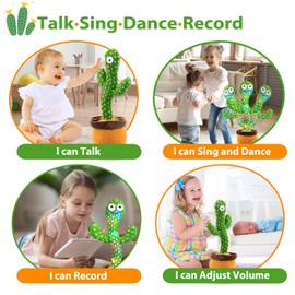 ROYPOUTA Rechargeable Talking Dancing Cactus Plush Toy for Baby Toddler 6-18 Months - Volume Adjustable Mimicking and Singing Cactus with Music & Light - Funny Birthday Gifts for 1 Year Old Boy Girl