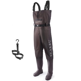 SEAKRU Waders for Men, Fishing Chest Waders Waterproof with Boots, 2-ply Nylon/PVC Waders for Women with Boot Hanger