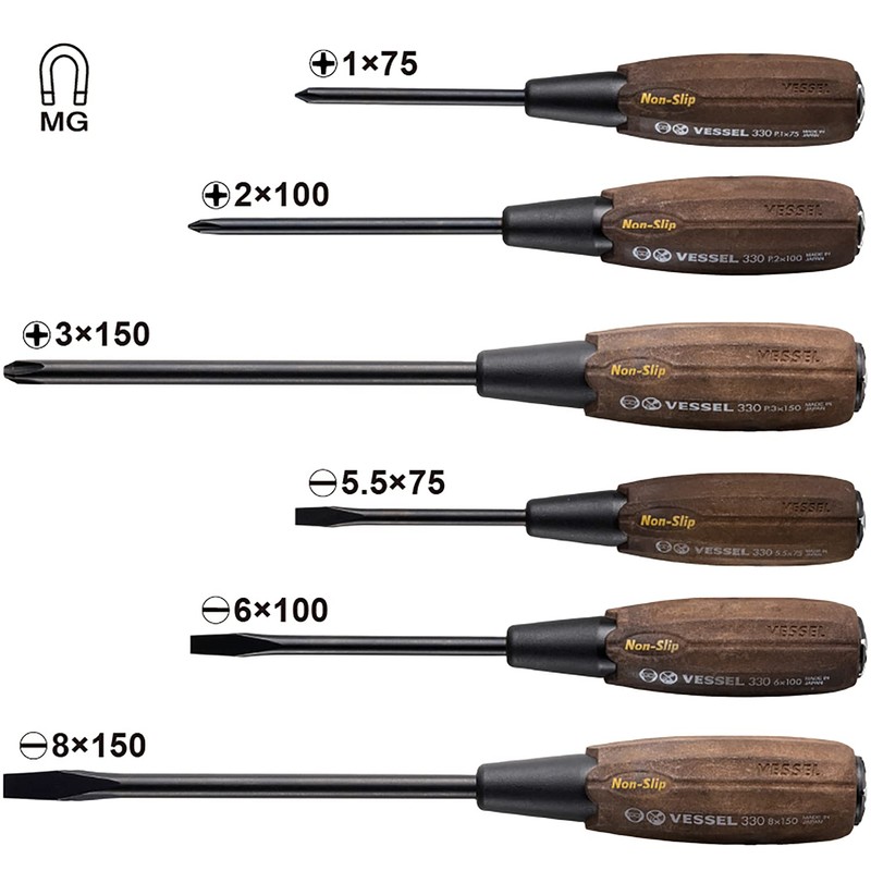 Vessel Woody Penetrating Screwdriver Non-Slip Grip Set of 6 (Boxed)