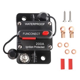 30-250 Amp Circuit Breaker, Fuse Inverter with Manual Reset Switch for Marine Trolling Motors, Marine Trailers, Car Audio, Solar Power, Waterproof DC 12V-24V（200A）