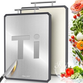 Titanium Cutting Boards for Kitchen, 2 in 1 Non Toxic Cutting Board, Food-Grade Double Sided Pure Titanium & Wheat Straw PP Chopping Board for Meat/Vegetables, Dishwasher Safe Large 16.3”×11-1 PC