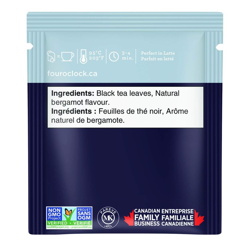 Four O'Clock Black Tea Earl Grey, Non-GMO, Kosher, Gluten-Free, 20