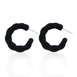 Just Follow Twisted Rope Round C Shape Acrylic Earrings Colorful Hoop Earrings Trendy Earrings Chunky Earrings Cute Candy Earrings Jewelry for Women (Black)