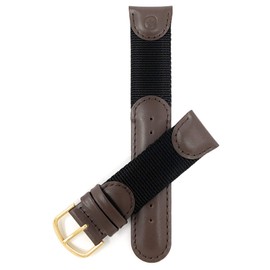 Bandini 22mm Vintage Leather and Canvas Nylon Watch Strap - Brown and Black with Gold Buckle - Replacement Watch Band for Vintage Swiss Army, Wenger and Victorianox Watches