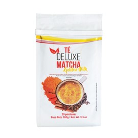 Té Deluxe Matcha Golden Milk with turmeric, Chai Spice Mix, Black Pepper, Ginger, Cinnamon, cardamom, and anise. 20 Servings