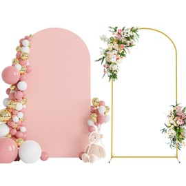 Wokceer 7.2 FT Wedding Arch Stand and Arch Cover, Metal Arch Backdrop Stand with Arch Stand Cover for Birthday Party Wedding Ceremony Bridal Baby Shower Event Decor
