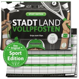 STADT LAND VOLLPFOSTEN® - SPORT EDITION "Grips statt Gips." STADT LAND FLUSS SPIELBLOCK: DIN-A4 Block mit 50 Blatt, 23 lustige Kategorien bringen ... garantiert!, Pro Runde (8 Begriffe) 2 Minuten