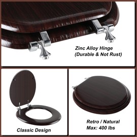 Round Toilet Seat Molded Wood Toilet Seat with Zinc Alloy Hinges, Easy to Install also Easy to Clean, Anti-pinch Wooden Toilet Seat by Angol Shiold (Round, Dark Brown)