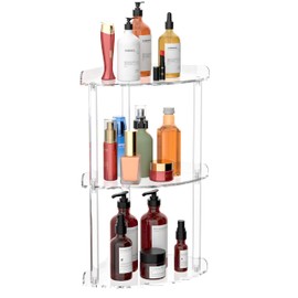 Sezanrpt 3 Tier Countertop Corner Organizer Shelf 7x7x15.7 Inch, Countertop Acrylic Bathroom Corner Shelf, Clear Vanity Storage Organizer for Cosmetics, Toiletries
