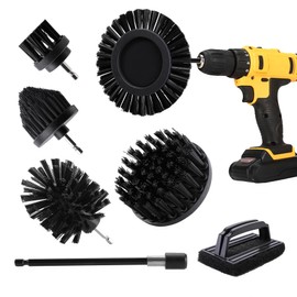 Vizava 6 Piece BBQ Grill Cleaning Brush Ultra Stiff Drill Powered Cleaning Brushes Nylon Safe Bristle BBQ Grill Rust Remover Gift for Dad Grill Cleaner for Outdoor Grill (Black)