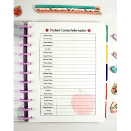 Student Contact List for 11-Disc Big Teacher Happy Planner, Teacher Planner Inserts, Pre-punched Planner Inserts, Pre-punched Teacher Inserts